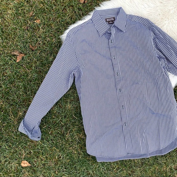 Michael Kors striped navy slim button down mens medium - Picture 1 of 6